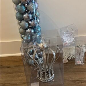 Crown Christmas Tree Topper Silver Glitter and Ornaments
